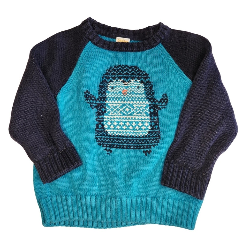 GYMBOREE Blue Fair Isle Penguin Sweater size 18-14 Months Cotton Knit Navy